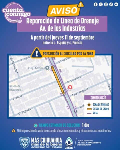 Reparará JMAS Chihuahua líneas de drenaje en la avenida De las Industrias