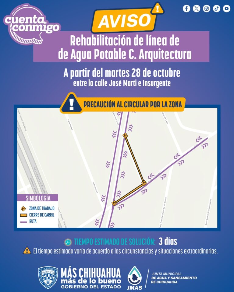 Rehabilitará JMAS Chihuahua líneas de agua potable en Leones Universidad