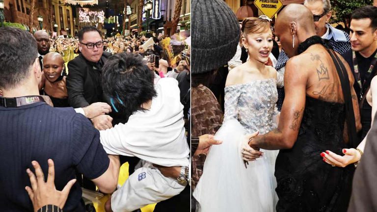 Fan desata pánico al lanzarse sobre Ariana Grande; Cynthia Erivo la blinda y el agresor encara prisión