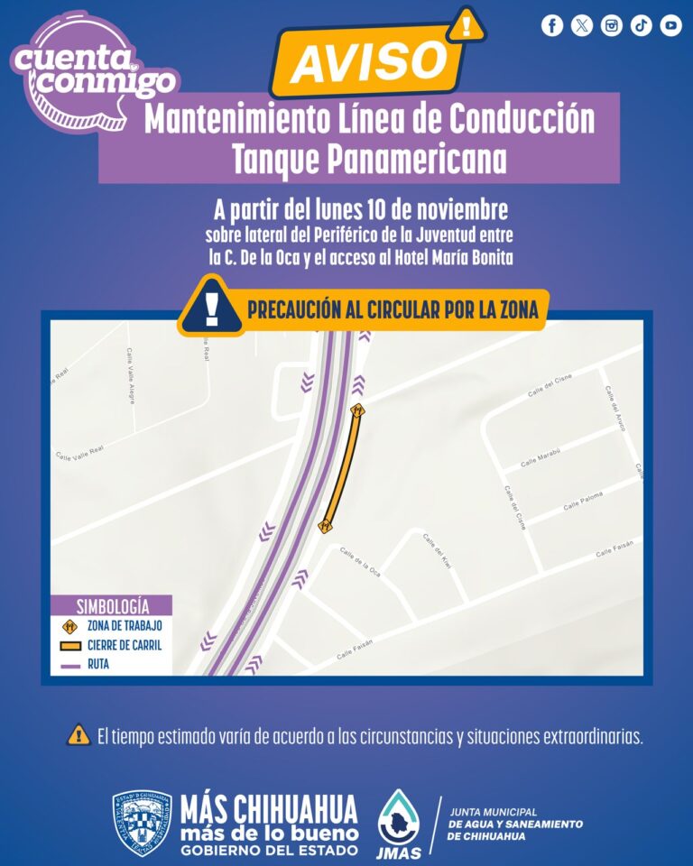 Reubicará JMAS Chihuahua línea de conducción del tanque Panamericana este lunes*
