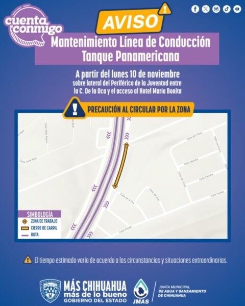 Reubicará JMAS Chihuahua línea de conducción del tanque Panamericana este lunes*