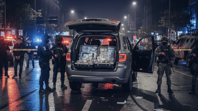 Así aseguraron 37 millones de pesos en efectivo y armas de una camioneta blindada en Naucalpan; hay dos detenidos