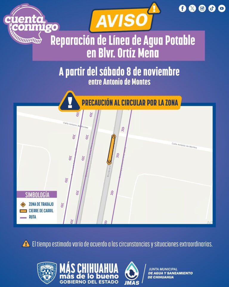 Reparará JMAS línea de agua potable en cruce de Ortiz Mena y Antonio de Montes