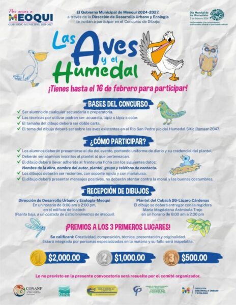 Invitan en Meoqui a participar en concurso de dibujo “Las Aves y el Humedal”
