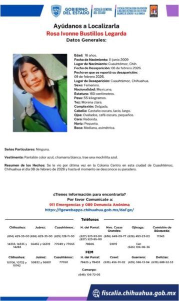 Reportan desaparición de adolescente en Cuauhtémoc