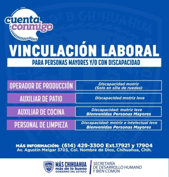 Abren nuevas vacantes laborales para personas con discapacidad y adultos mayores en Chihuahua