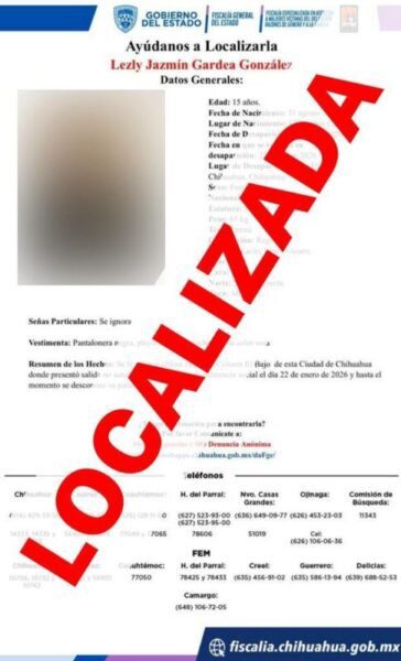 Localiza FEM a menor de 15 años con reporte de ausencia en la ciudad de Chihuahua