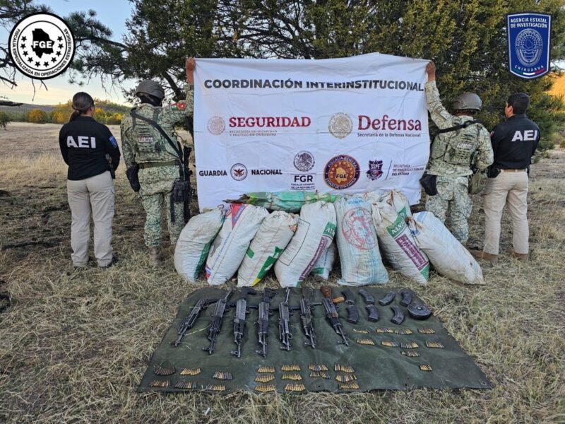Aseguran armas y más de 100 kilos de mariguana en operativo en Bocoyna y Guerrero