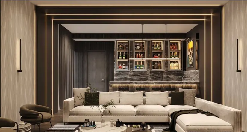 Área de bar de la casa de Poncho de Nigris. Foto: bv.arquitectura