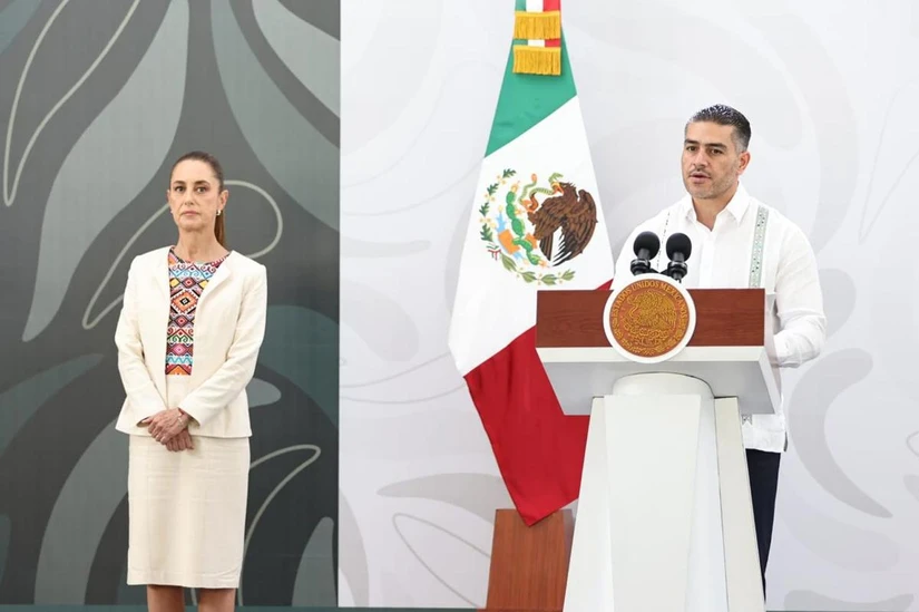 Omar García Harfuch durante la conferencia de prensa La Mañanera desde Mazatlán, Sinaloa.