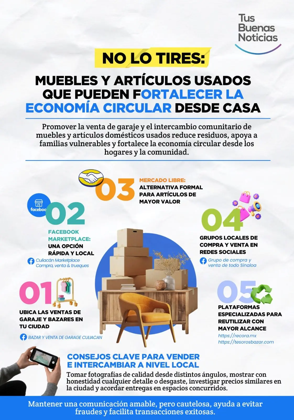 Plataformas digitales como Facebook Marketplace facilitan la venta local de artículos usados y evitan que terminen en la basura.