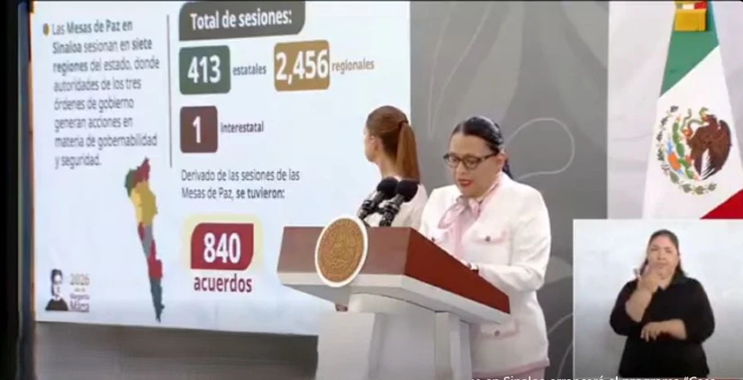 Rosa Icela, secretaria de Gobernación en la Mañanera desde Sinaloa. Foto: Cortesía