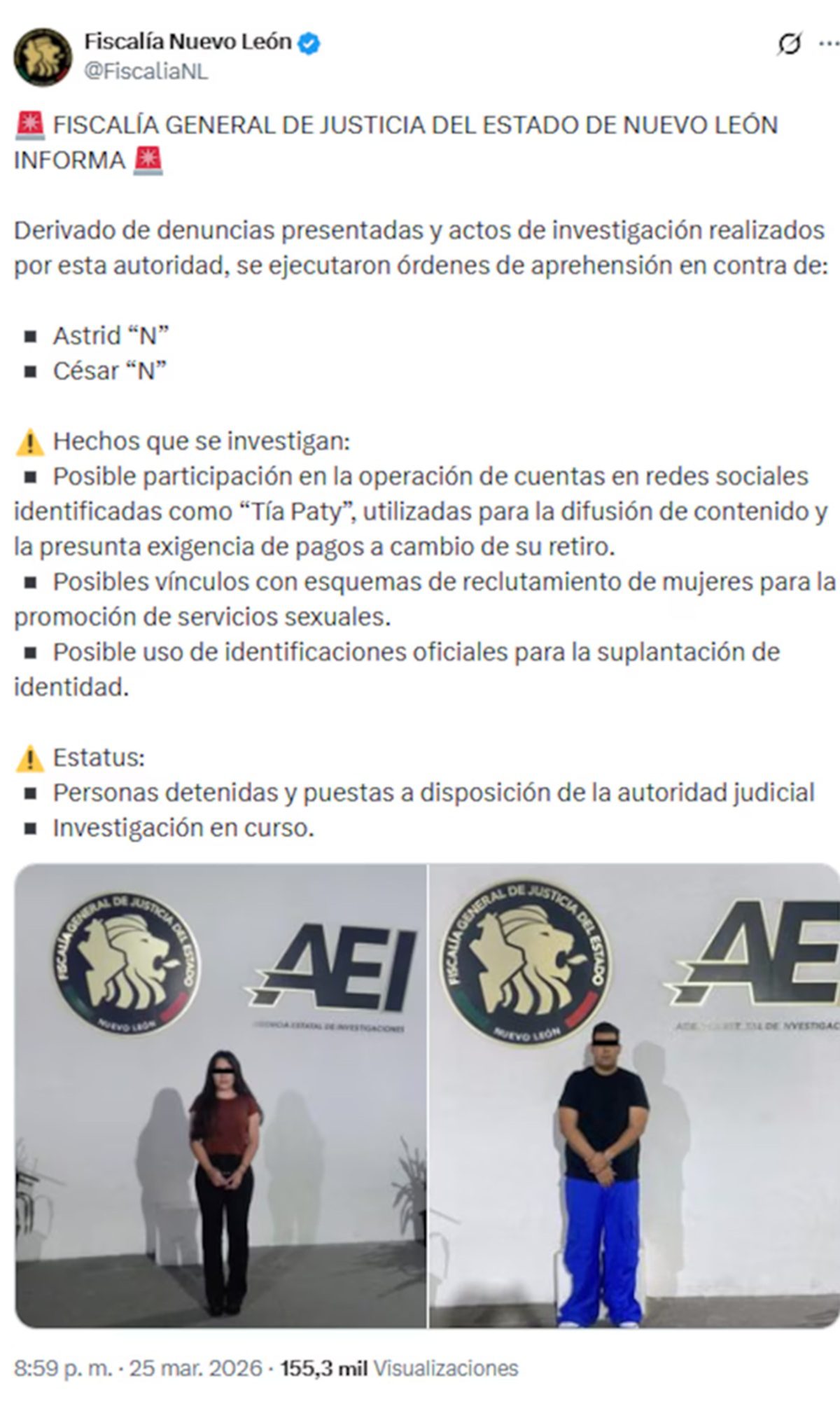 Desmantelan en Nuevo León la red digital “La Tía Paty”, usada para extorsión y difusión de contenido íntimo