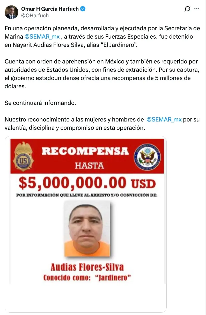 Detención de un presunto narcotraficante llamado El Jardinero.