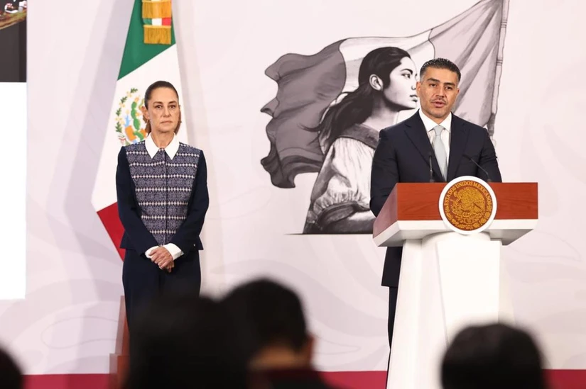 Omar García Harfuch durante la mañanera de este martes.