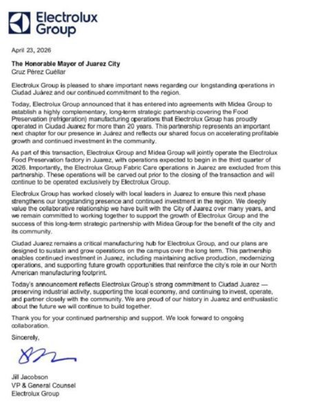 Noticias Chihuahua Pausa.MX Anuncia inversiones de Electrolux en Juárez