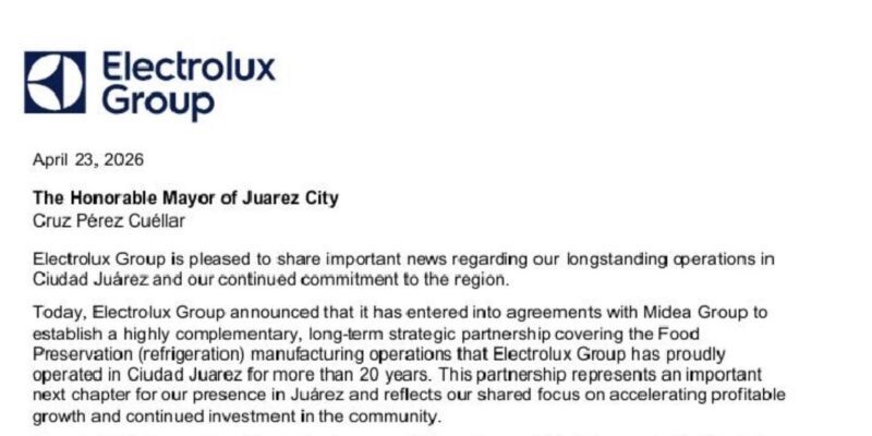 Anuncia inversiones de Electrolux en Juárez