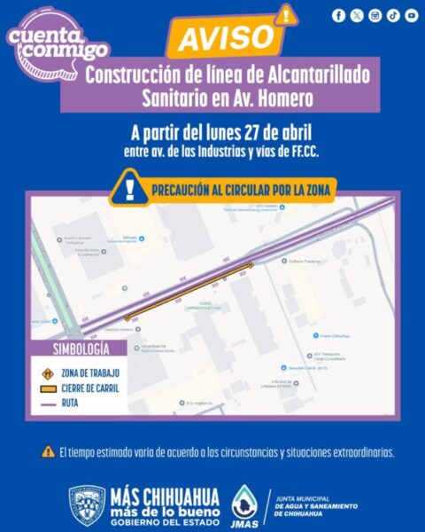 Inicia JMAS Chihuahua este lunes construcción de línea de alcantarillado en avenida Homero