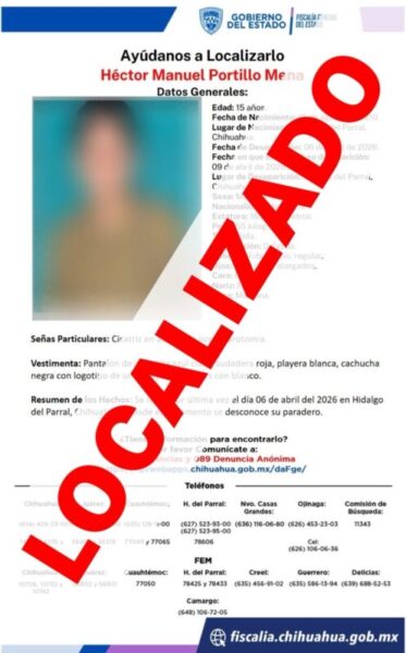 Localiza FGE en Balleza a menor de edad con reporte de ausencia en Parral