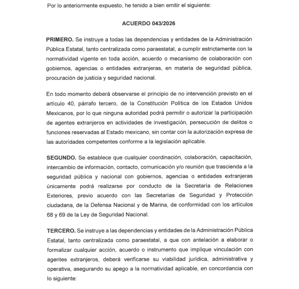 Decreto limita cooperación con agencias extranjeras