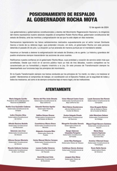 Morena comienza a alejarse de Rubén Rocha tras explosivas acusaciones de Estados Unidos