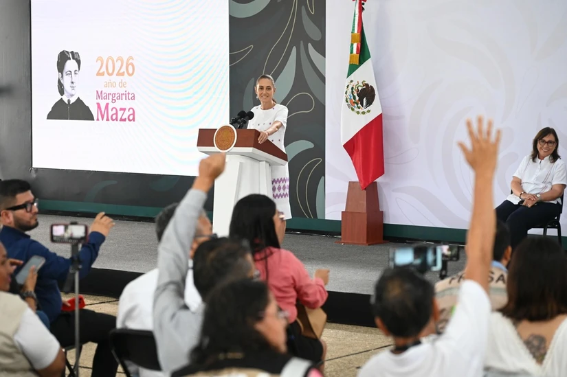 Claudia Sheinbaum, durante La Mañanera de este viernes 5 de junio en Veracruz.