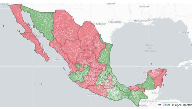 Mapa extorsión nacional: Rojo: incremento en extorsión; Verde: reducción o sin cambios
Fuente: 