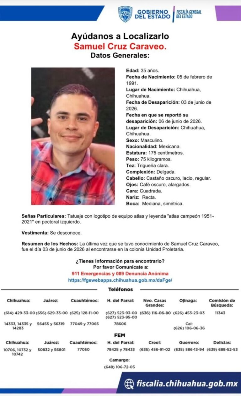 Emiten pesquisa para localizar a Samuel Cruz Caraveo