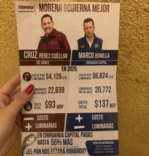 Destacan eficiencia de Cruz  en instalación de luminarias en Juárez frente a Chihuahua